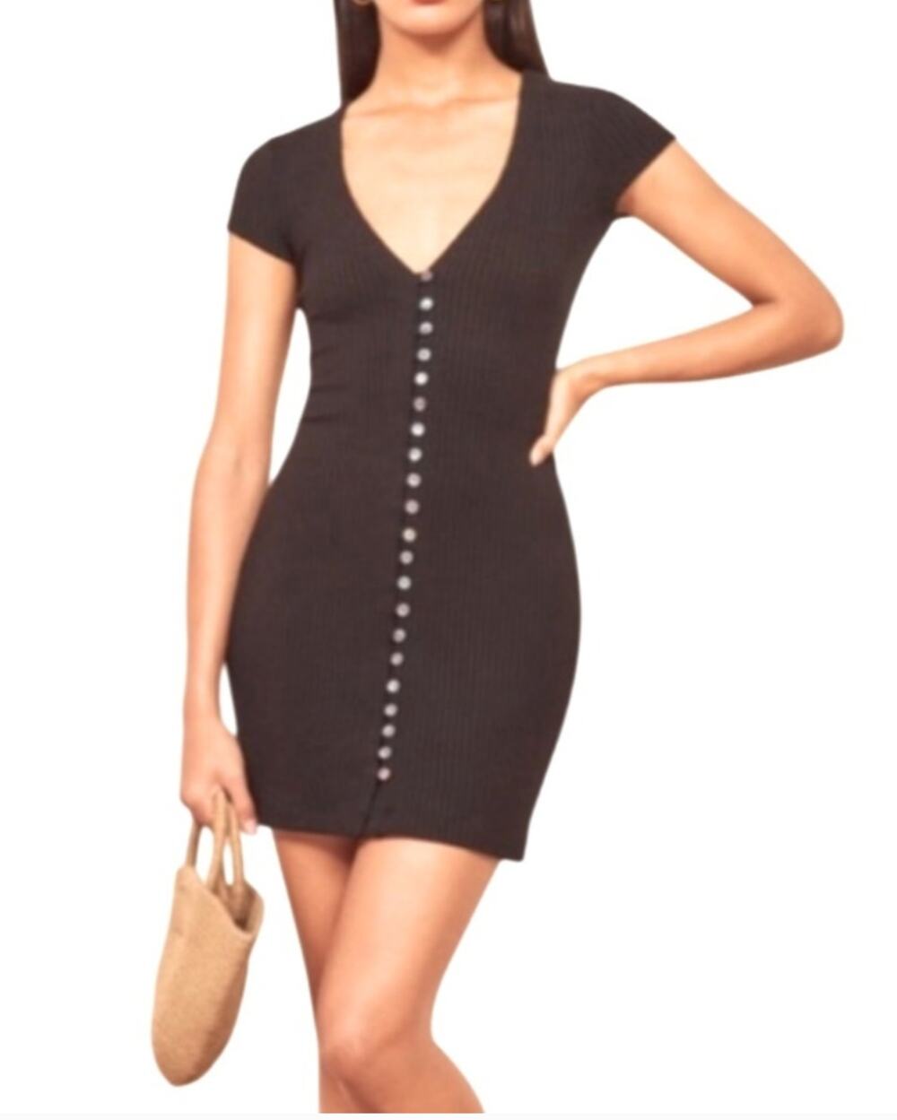 Reformation Black Ryder Ribbed Mini Dress Size S
